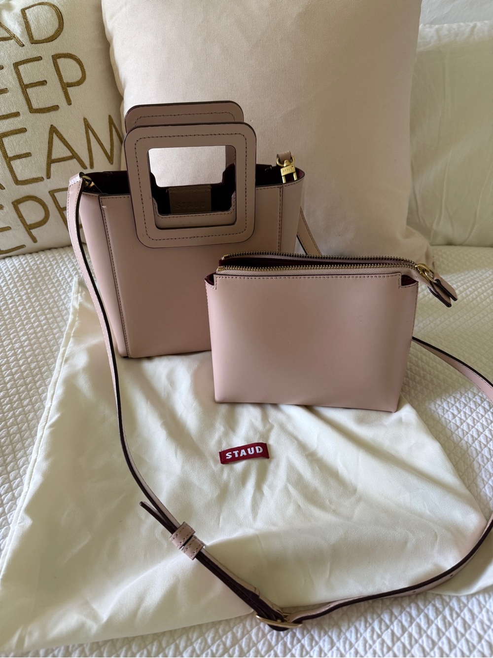 STAUD Mini Shirley Leather Bag Blush